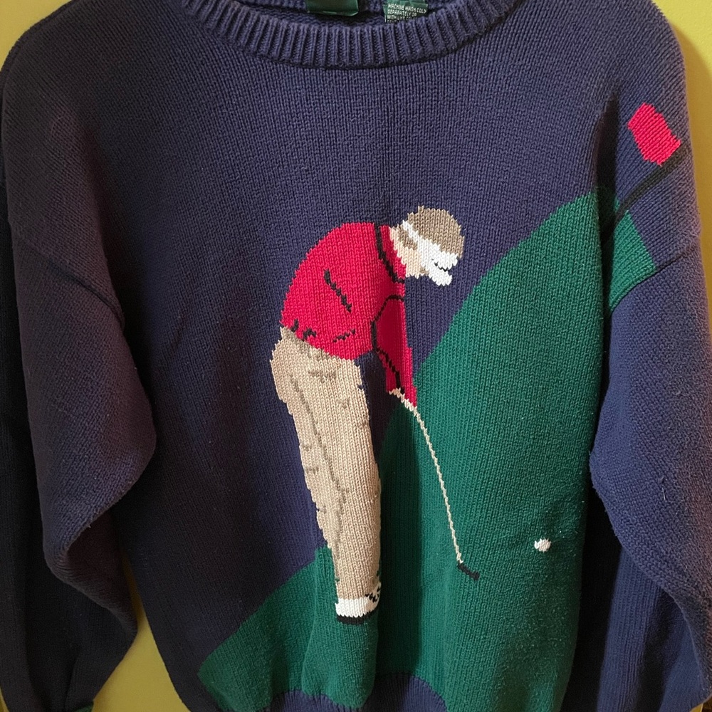 SOLD-Men's Golf Graphic Sweater - Navy and Red